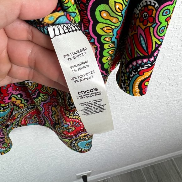 CHICOS Womens 0/4/S Multicolor Retro Paisley Print Top Blouse Criss Cross Tie - Picture 4 of 6